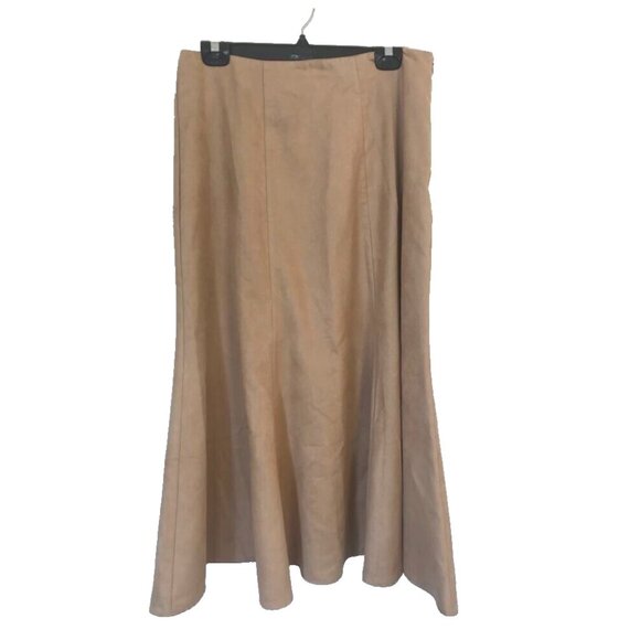 PANHANDLE SLIM Maxi Skirt Size 10 Tan Polyester Suede Side Zip Unlined Flare - Picture 1 of 5